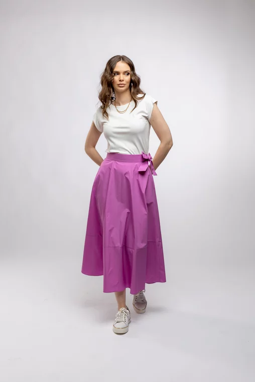 Fustă midi în cloș Caramel din poplin roz F3406 picture - 10