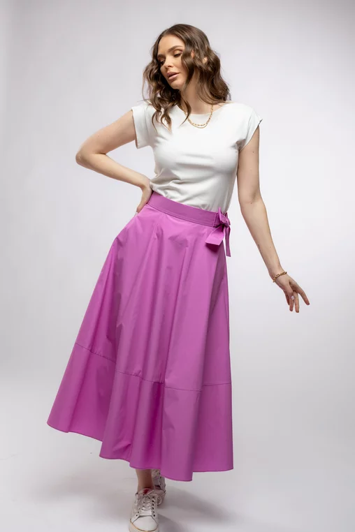 Fustă midi în cloș Caramel din poplin roz F3406 picture - 8
