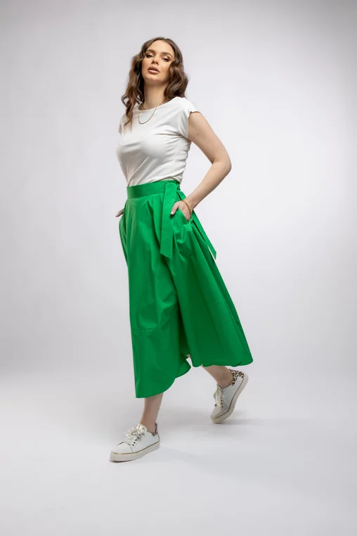Fustă midi în cloș Caramel din poplin verde F3406 picture - 5