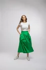 Fustă midi în cloș Caramel din poplin verde F3406 thumbnail picture - 