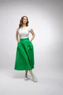 Fustă midi în cloș Caramel din poplin verde F3406 thumbnail picture - 