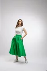 Fustă midi în cloș Caramel din poplin verde F3406 thumbnail picture - 