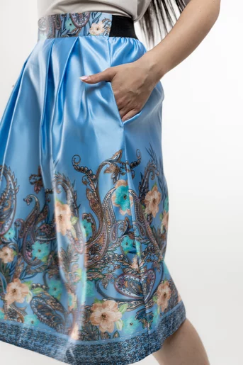 Fustă  midi în pliuri bleu FVA0301