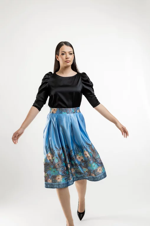 Fustă  midi în pliuri bleu FVA60201 thumbnail picture - 