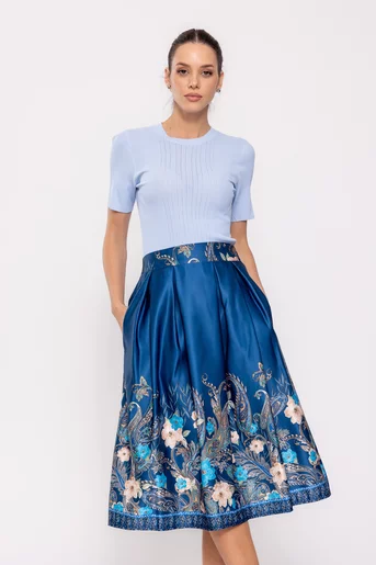 Fustă  midi in pliuri bleumarin FVA60201