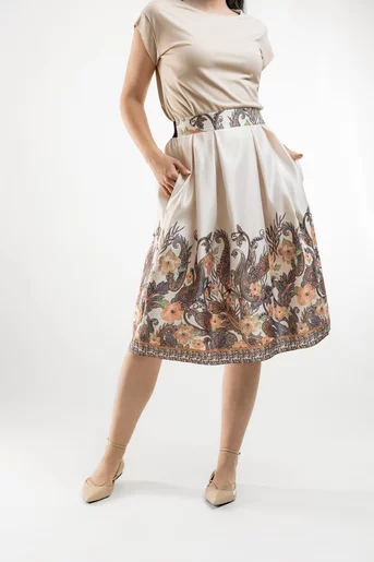 Fustă  midi în pliuri crem FVA60201