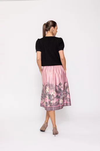 Fusta midi in pliuri roz FVA0202