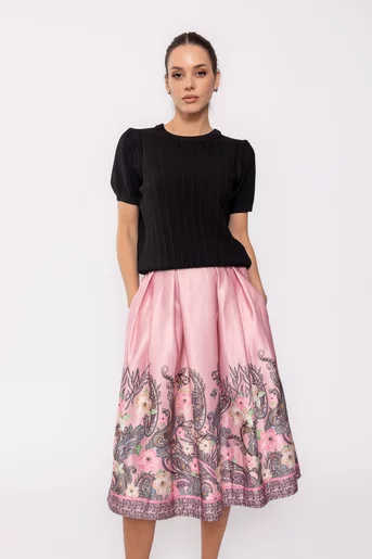 Fusta midi in pliuri roz FVA60501