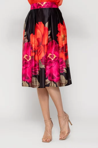 Fustă midi neagră  imprimeu floral FVA0202