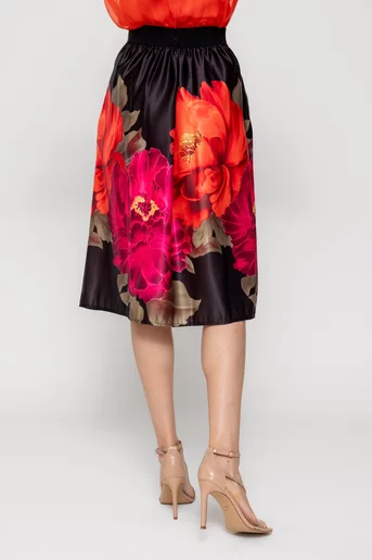 Fustă midi neagră  imprimeu floral FVA0202
