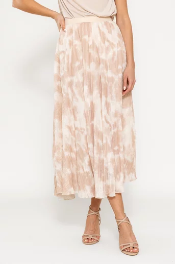 Fustă midi plisată imprimeu tie-dye bej FLA0301