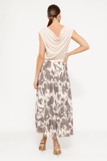 Fustă midi plisată imprimeu tie-dye taupe FLA0301