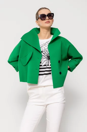 Jachetă scurtă de primavară verde JSUN0201