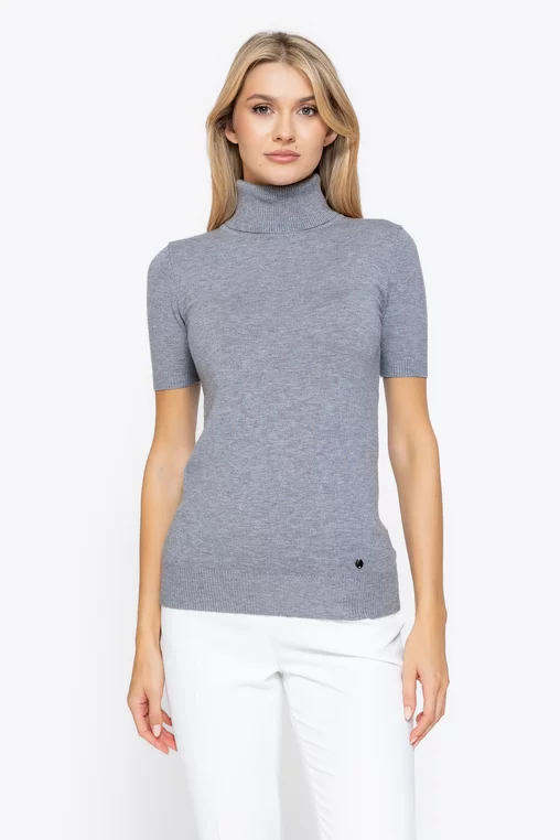 Maletă tricotată cu mâneci scurte gri BSUN1016 thumbnail picture - 