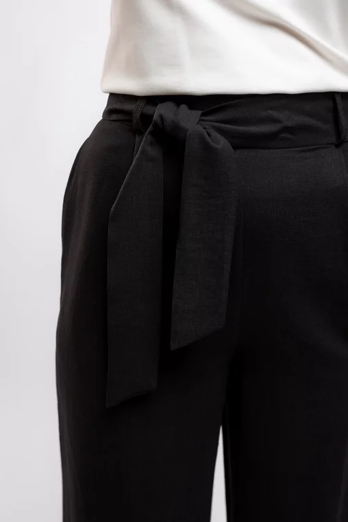 Pantaloni Caramel casual din vâscoză cu cordon negru P2410 picture - 2
