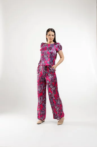 Pantaloni Caramel imprimeu paisley fucsia P2411