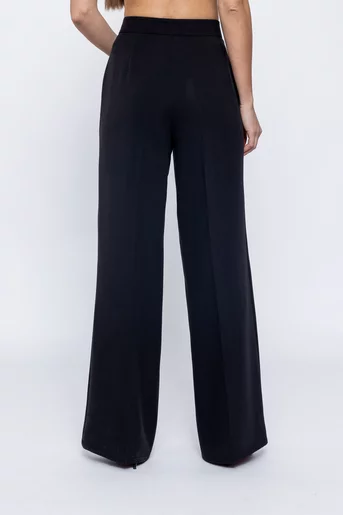 Pantaloni Caramel stofă reiată cu tighel la buzunar negruP2502