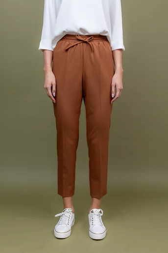 Pantaloni casual cu elastic si snur camel inchis  P2305