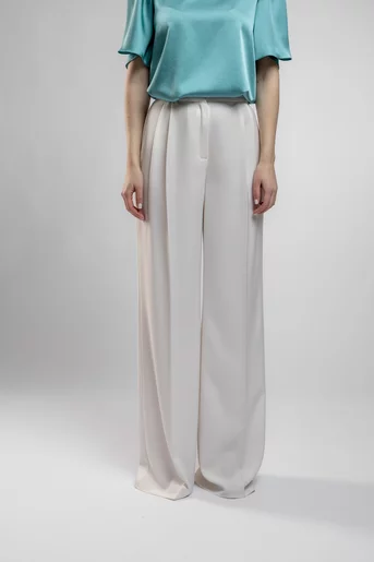 Pantaloni evazați cu două pliuri ivory P2508