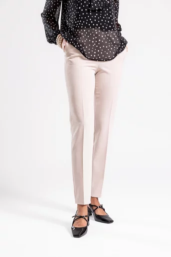 Pantaloni office stofă reiată crem P2506