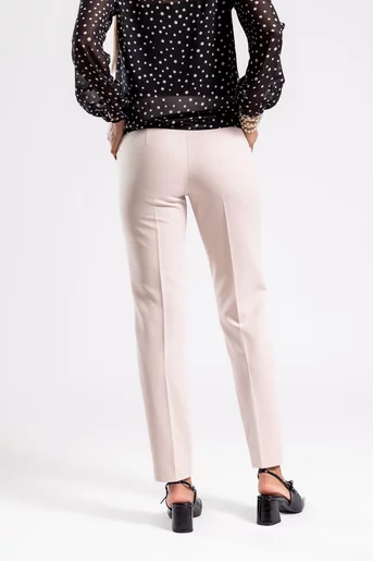 Pantaloni office stofă reiată crem P2506