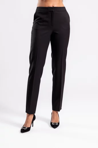 Pantaloni office stofă reiată negru P2506