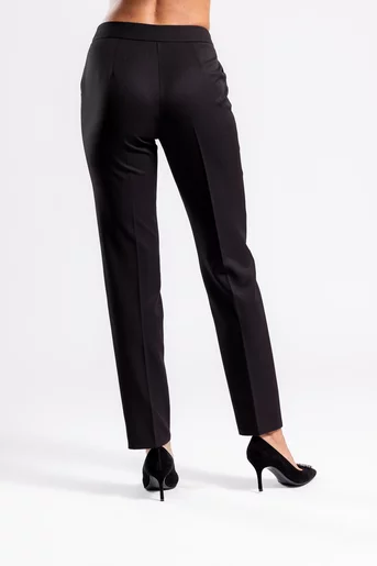 Pantaloni office stofă reiată negru P2506