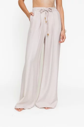 Pantaloni palazzo cu șnur bej PKC0501