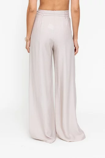 Pantaloni palazzo cu șnur bej PKC0501
