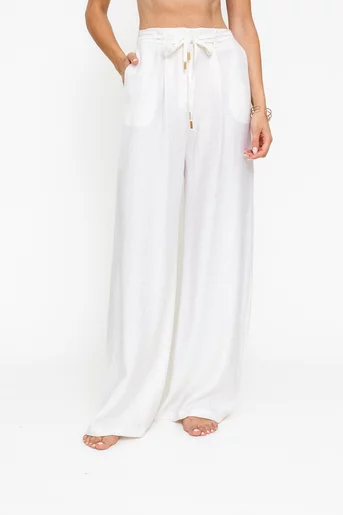 Pantaloni palazzo cu șnur ivory PKC0501