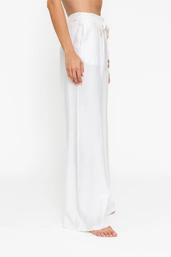 Pantaloni palazzo cu șnur ivory PKC0501
