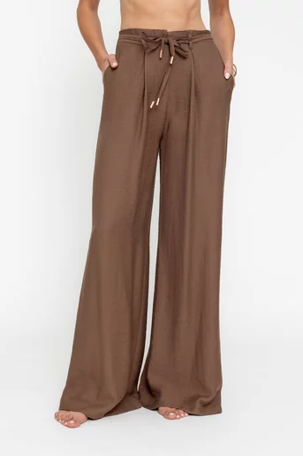 Pantaloni palazzo cu șnur mocha PKC0501