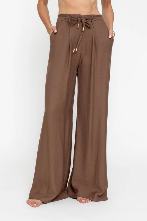 Pantaloni palazzo cu șnur mocha PKC0501 picture - 1