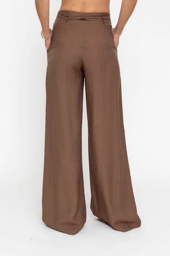 Pantaloni palazzo cu șnur mocha PKC0501