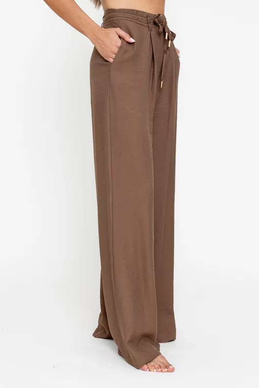 Pantaloni palazzo cu șnur mocha PKC0501 picture - 3