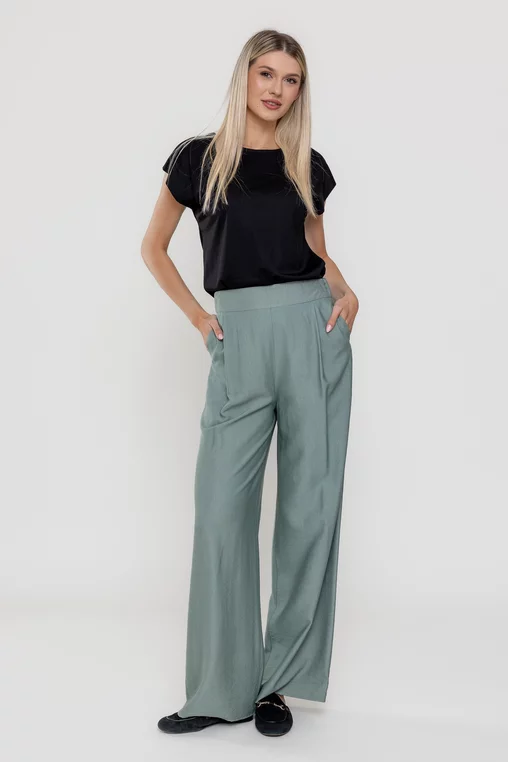Pantaloni palazzo olive P2510 picture - 4