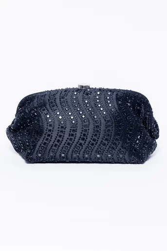 Poșetă elegantă decorată cu strasuri neagră PIT0306