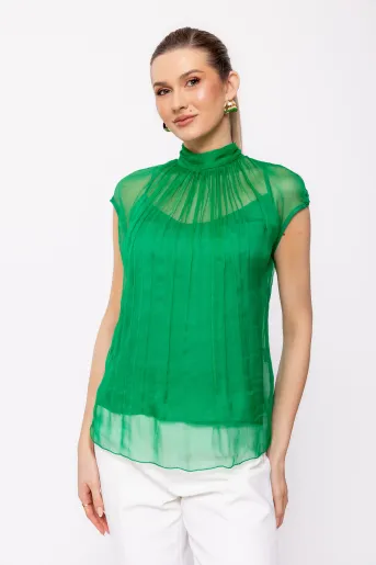 Bluză Caramel mătase naturală verde deschis B4428