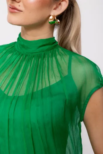 Bluză Caramel mătase naturală verde deschis B4428