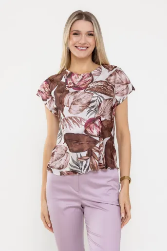 Bluză satin imprimeu frunze maro BLA0515