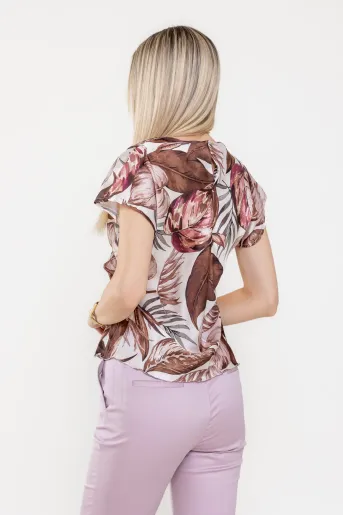 Bluză satin imprimeu frunze maro BLA0515
