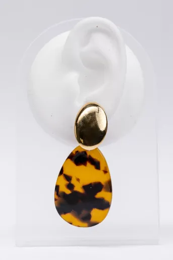 Cercei drop animal print cu accesoriu oval auriu
