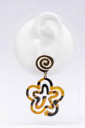 Cercei negri drop floare animal print cu accesoriu auriu