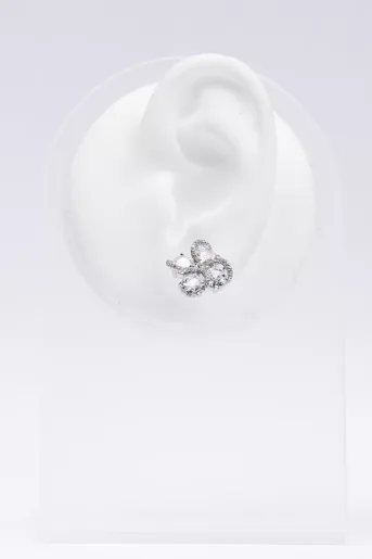 Cercei stud argintii cu pietre strălucitoare, design floral și tăieturi mixte