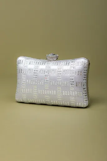 Clutch elegant cu strasuri  argintiu  P03
