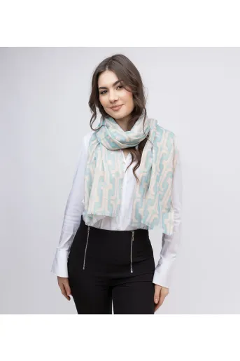 Esarfa lucioasa imprimeu geometric aqua  EGK12