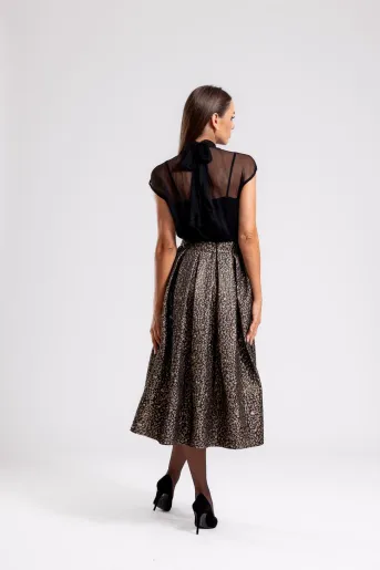 Fustă Caramel elegantă cu pliuri aurie F3410