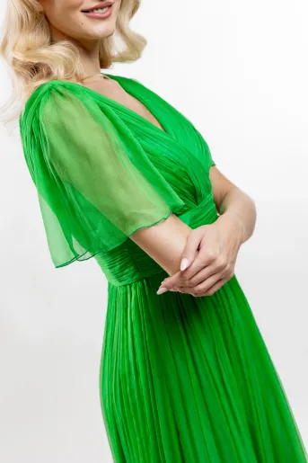Rochie Caramel mătase naturală verde R8430