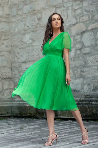Rochie Caramel mătase naturală verde R8430