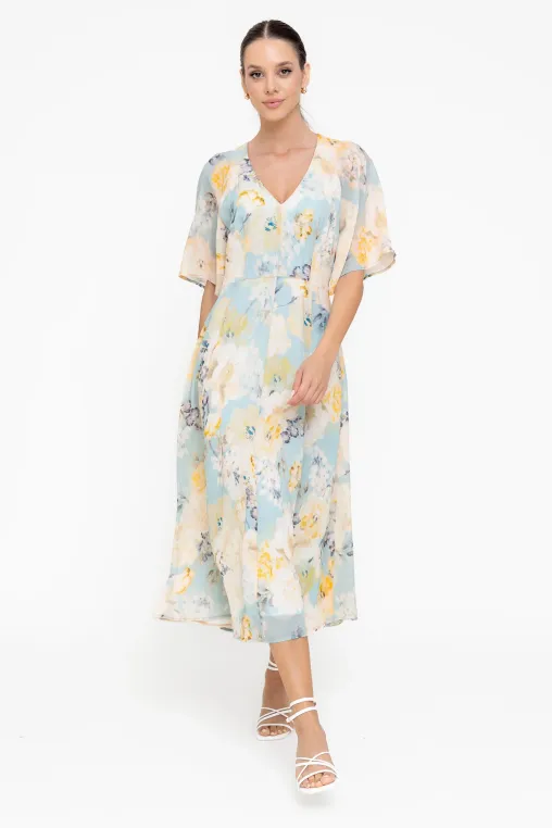Rochie midi din vâscoză decolteu în v bleu R8547 thumbnail picture - 